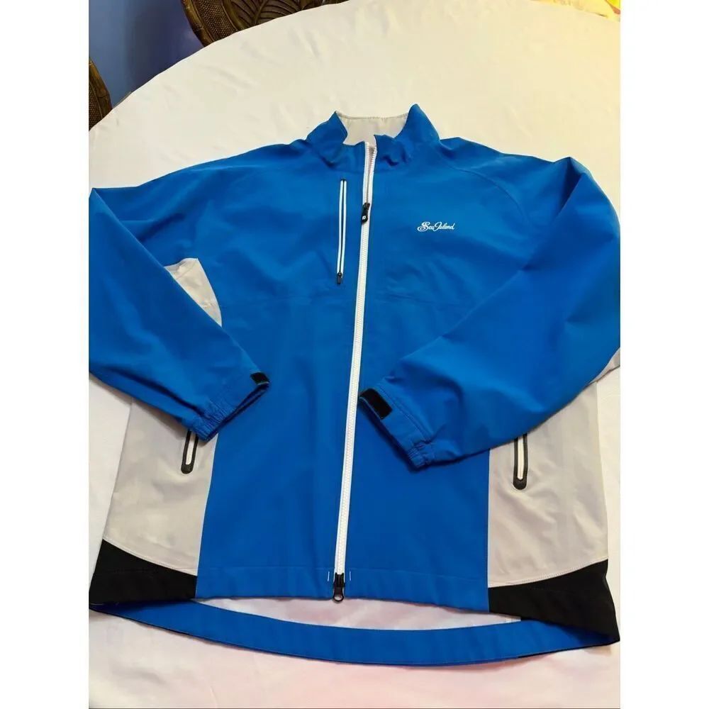 FootJoy DryJoys Tour XP Golf Sea Island Blue White Windbreaker Jacket Size Large